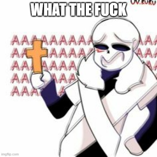 Cross! Sans with a Cross | WHAT THE FUCK | image tagged in cross sans with a cross | made w/ Imgflip meme maker