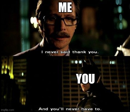 I Never Said Thank you | ME YOU | image tagged in i never said thank you | made w/ Imgflip meme maker