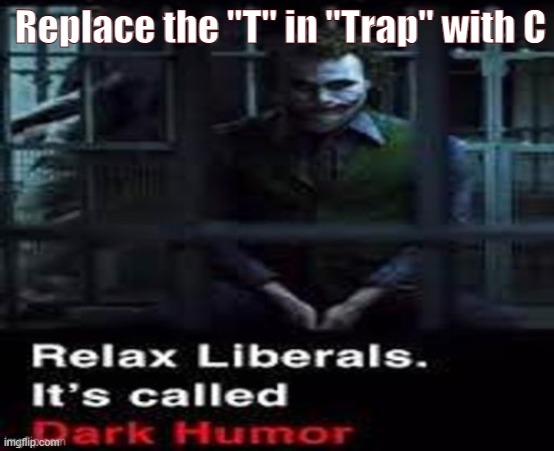 Relax liberals | Replace the "T" in "Trap" with C | image tagged in relax liberals | made w/ Imgflip meme maker