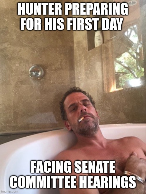 I say he will plead insanity due to drug abuse | HUNTER PREPARING FOR HIS FIRST DAY; FACING SENATE COMMITTEE HEARINGS | image tagged in hunter biden | made w/ Imgflip meme maker