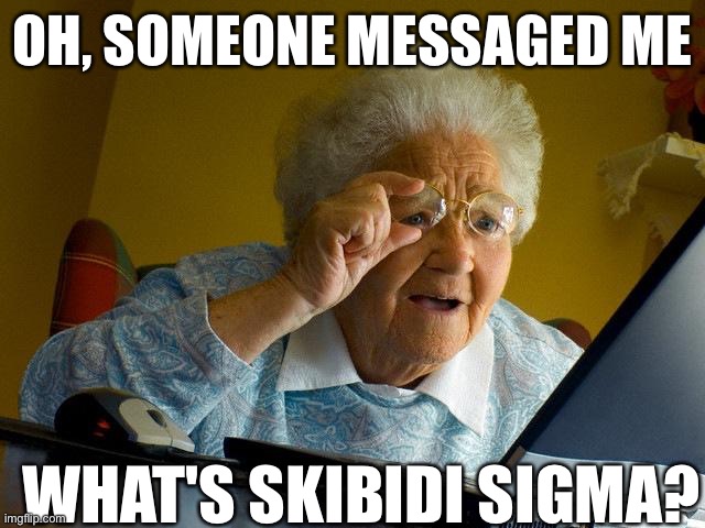 Grandma Finds The Internet | OH, SOMEONE MESSAGED ME; WHAT'S SKIBIDI SIGMA? | image tagged in memes,grandma finds the internet | made w/ Imgflip meme maker