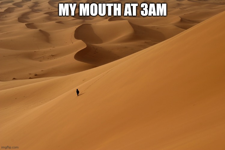 A funny title | MY MOUTH AT 3AM | image tagged in desert,dry,thirsty,3am,relatable | made w/ Imgflip meme maker