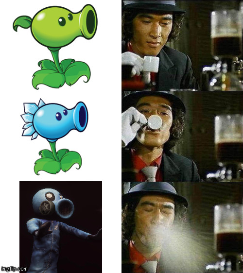 Peashooter | image tagged in blowing coffee,peashooter,zort,plants vs zombies | made w/ Imgflip meme maker