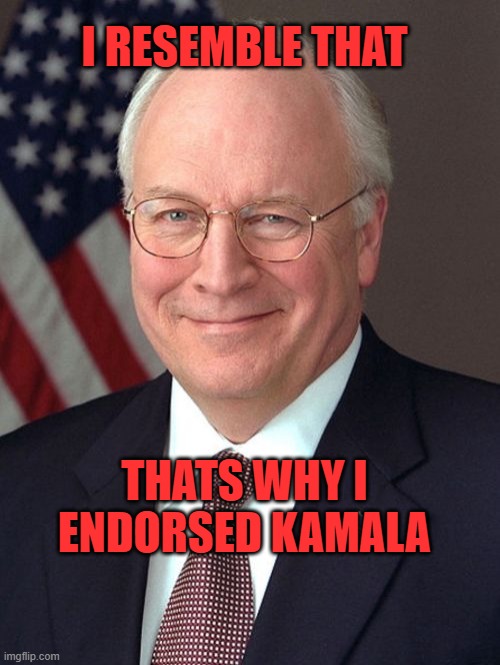 Dick Cheney Meme | THATS WHY I ENDORSED KAMALA I RESEMBLE THAT | image tagged in memes,dick cheney | made w/ Imgflip meme maker