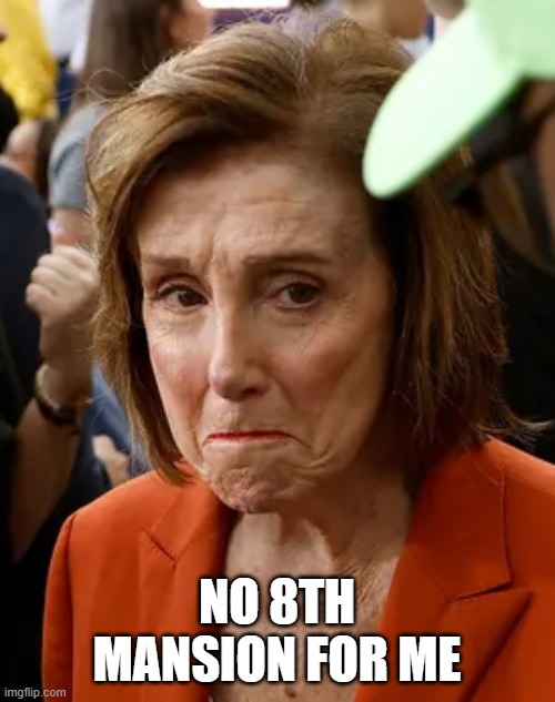 pelosi cry | NO 8TH MANSION FOR ME | image tagged in pelosi cry | made w/ Imgflip meme maker