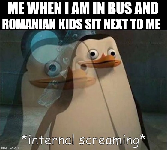 Romanian kids? Aw man! | ME WHEN I AM IN BUS AND; ROMANIAN KIDS SIT NEXT TO ME | image tagged in private internal screaming | made w/ Imgflip meme maker