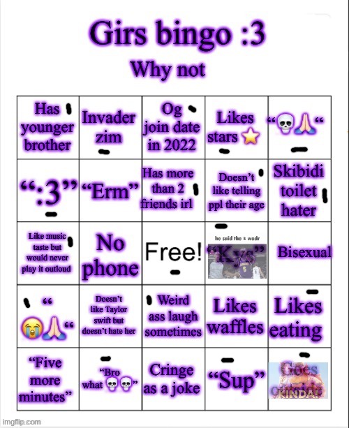 Girs dumb bingo | image tagged in girs dumb bingo | made w/ Imgflip meme maker