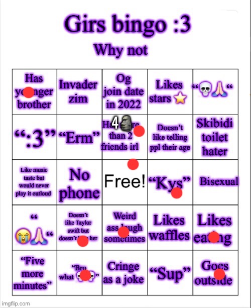 Girs dumb bingo | 4🗿 | image tagged in girs dumb bingo | made w/ Imgflip meme maker