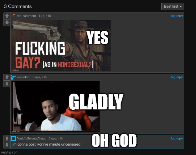 YES; GLADLY; OH GOD | made w/ Imgflip meme maker