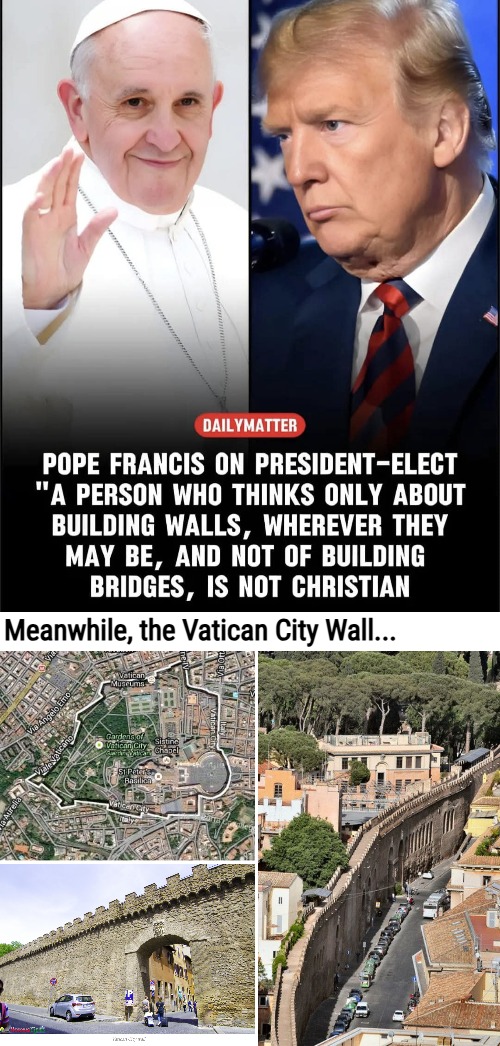 .... | Meanwhile, the Vatican City Wall... | image tagged in donald trump,pope francis,hypocrisy,american politics,border wall | made w/ Imgflip meme maker