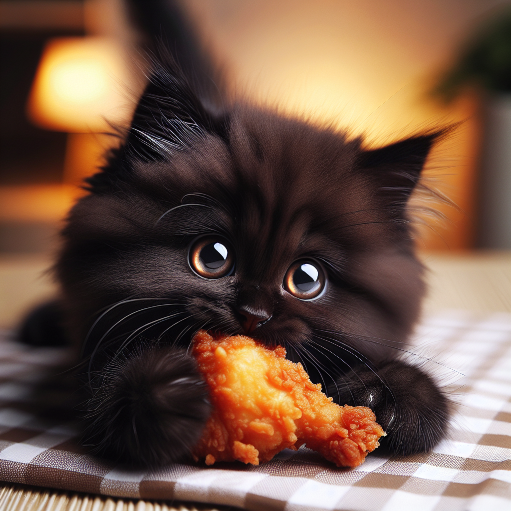 ugly fat black kitten eating fried chicken Blank Meme Template