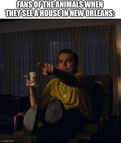 In The House of Rising Sun | FANS OF THE ANIMALS WHEN THEY SEE A HOUSE IN NEW ORLEANS: | image tagged in leonardo dicaprio pointing,music,rock and roll,vintage,new orleans,house | made w/ Imgflip meme maker