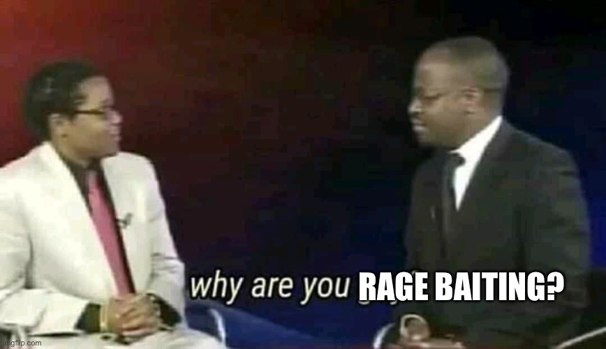 Why are you gay? | RAGE BAITING? | image tagged in why are you gay | made w/ Imgflip meme maker