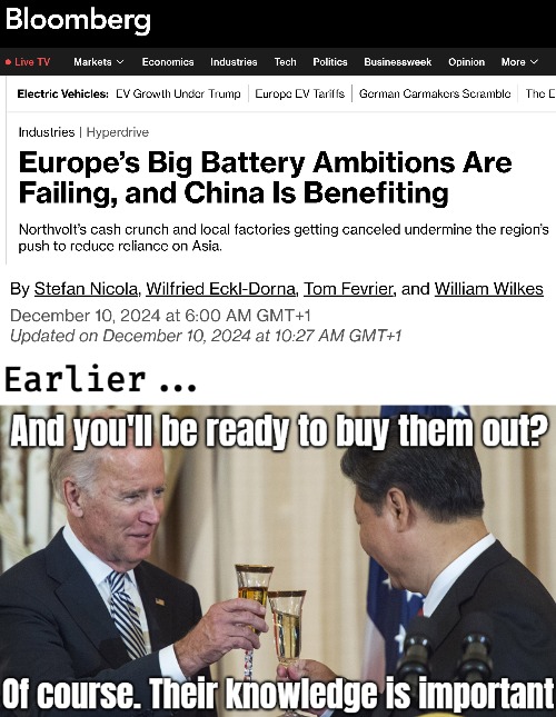 Electric cars... | image tagged in joe biden,china,europe,politics | made w/ Imgflip meme maker