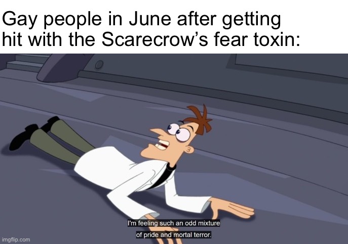 Chat maybe I shouldn’t cook: | Gay people in June after getting hit with the Scarecrow’s fear toxin: | image tagged in blank white template,dr doofenshmirtz pride and mortal terror | made w/ Imgflip meme maker