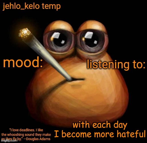 jehlo kelo temp | with each day I become more hateful | image tagged in jehlo kelo temp | made w/ Imgflip meme maker