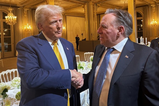 François Legault shaking hands with Donald Trump Blank Meme Template