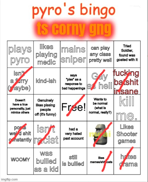 ts mid gng | image tagged in pyro's bingo | made w/ Imgflip meme maker