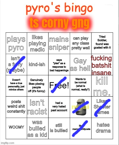 Pyro's bingo | image tagged in pyro's bingo | made w/ Imgflip meme maker