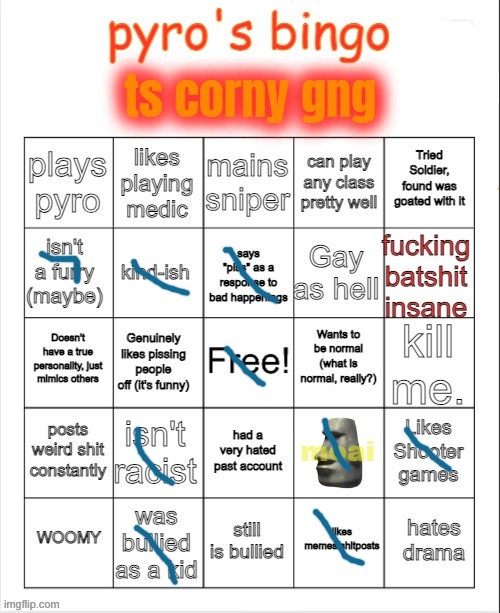 Pyro's bingo | image tagged in pyro's bingo | made w/ Imgflip meme maker