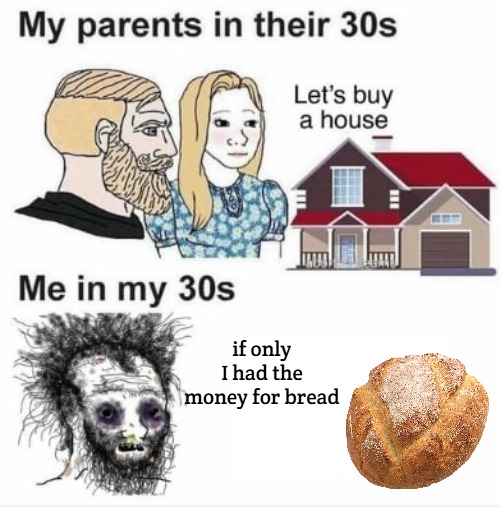 My parents at my age | if only I had the money for bread | image tagged in my parents at my age,slavic,bread | made w/ Imgflip meme maker