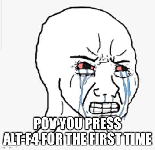 :( | POV YOU PRESS ALT-F4 FOR THE FIRST TIME | image tagged in funny,relatable | made w/ Imgflip meme maker