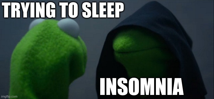 MuSt SlEeP | TRYING TO SLEEP; INSOMNIA | image tagged in memes,evil kermit | made w/ Imgflip meme maker