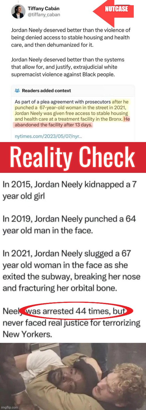 Jordan Neely was arrested 44 times | NUTCASE; Reality Check | image tagged in memes,keep calm and carry on red,penny | made w/ Imgflip meme maker