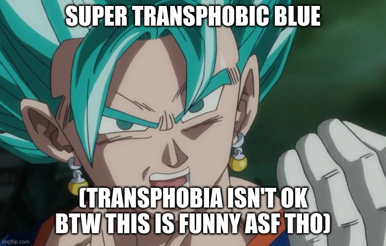 MLG Vegito | SUPER TRANSPHOBIC BLUE (TRANSPHOBIA ISN'T OK BTW THIS IS FUNNY ASF THO) | image tagged in mlg vegito | made w/ Imgflip meme maker