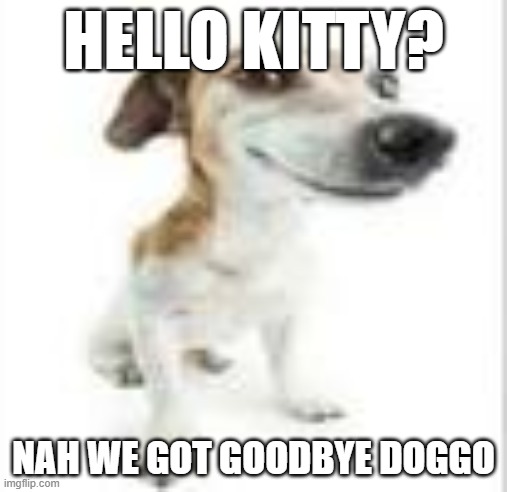 Goofy Dog | HELLO KITTY? NAH WE GOT GOODBYE DOGGO | image tagged in goofy dog,hello kitty,haha | made w/ Imgflip meme maker