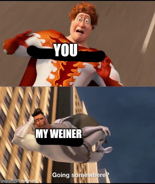 Going somewhere? | YOU; MY WEINER | image tagged in going somewhere | made w/ Imgflip meme maker