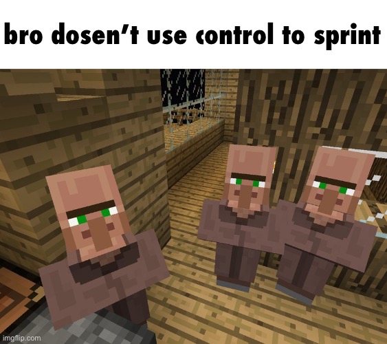 Minecraft Villagers | bro dosen’t use control to sprint | image tagged in minecraft villagers | made w/ Imgflip meme maker