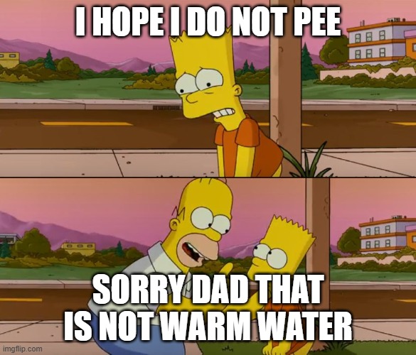 Simpsons so far | I HOPE I DO NOT PEE; SORRY DAD THAT IS NOT WARM WATER | image tagged in simpsons so far | made w/ Imgflip meme maker