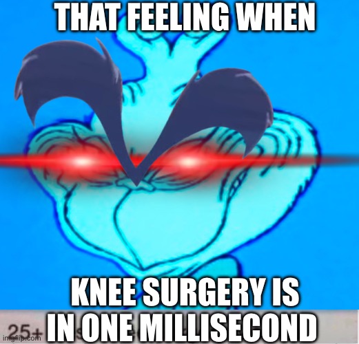 What is this meme | THAT FEELING WHEN; KNEE SURGERY IS IN ONE MILLISECOND | image tagged in blue grinch 1966,grinch,why does this exist,blue grinch | made w/ Imgflip meme maker