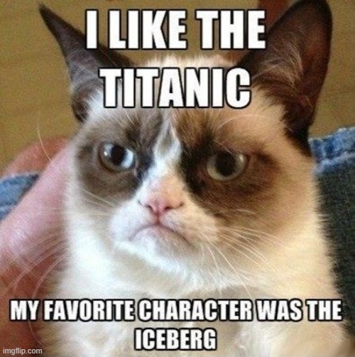 The Lighter Side of Grump Cat | image tagged in vince vance,cats,grumpy cat,funny cat memes,titanic,iceberg | made w/ Imgflip meme maker