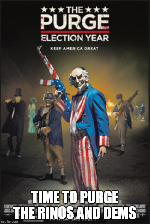 The purge election year | TIME TO PURGE THE RINOS AND DEMS | image tagged in the purge election year | made w/ Imgflip meme maker