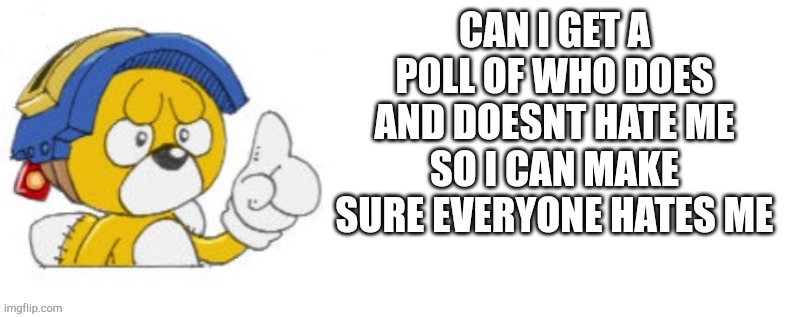 Tails doll says | CAN I GET A POLL OF WHO DOES AND DOESNT HATE ME SO I CAN MAKE SURE EVERYONE HATES ME | image tagged in tails doll says | made w/ Imgflip meme maker