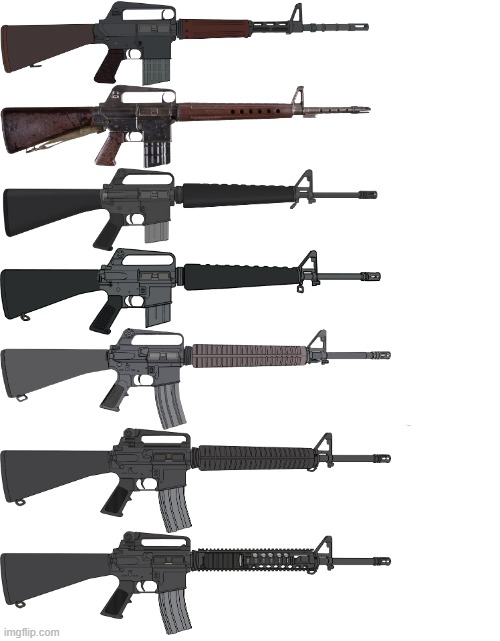 M16 Evolution (Remake From Nov 1, 2023) | image tagged in blank screen part 2,m16,rifle,assault rifle,military,evolution | made w/ Imgflip meme maker