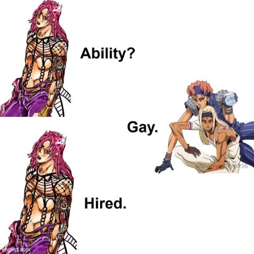 The most normal characters in part 5 tbh. Seeing as they’re in the same part as Melone and Carne. | image tagged in jojo's bizarre adventure | made w/ Imgflip meme maker