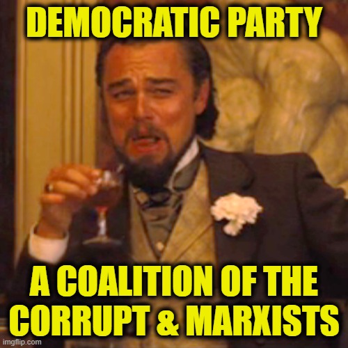 More Leftist Logic | DEMOCRATIC PARTY; A COALITION OF THE
CORRUPT & MARXISTS | image tagged in memes,laughing leo,democrat | made w/ Imgflip meme maker