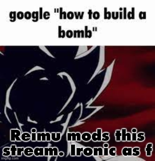 I only followed this stream to post this | Reimu mods this stream. Ironic as f | image tagged in google how to build a bomb | made w/ Imgflip meme maker