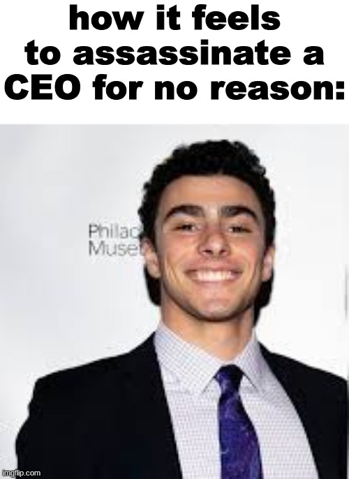 it's luigi mangione | how it feels to assassinate a CEO for no reason: | image tagged in memes,shitpost,rest in peace,united healthcare ceo,oh wow are you actually reading these tags | made w/ Imgflip meme maker