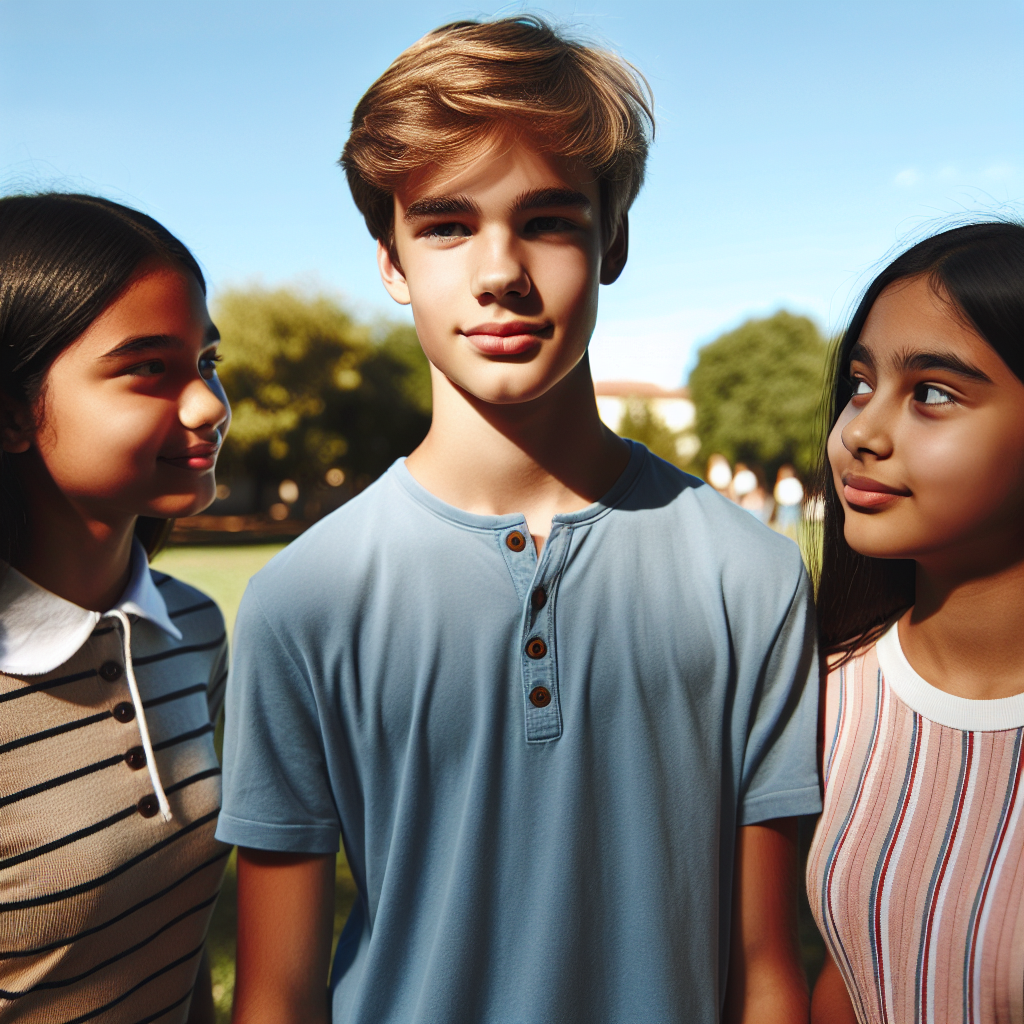 1 boy and 2 girls staring at that boy Blank Meme Template