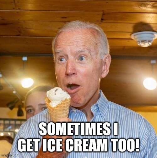 Biden loves ice cream | SOMETIMES I GET ICE CREAM TOO! | image tagged in biden loves ice cream | made w/ Imgflip meme maker