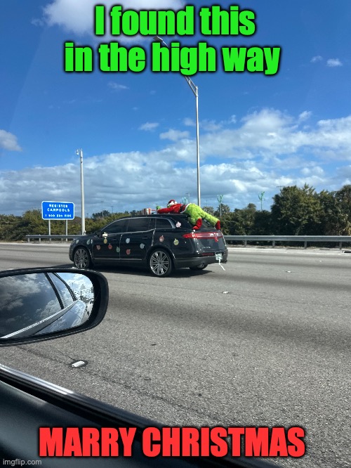 The Grinch on the back of a car | I found this in the high way; MARRY CHRISTMAS | image tagged in cars,christmas | made w/ Imgflip meme maker