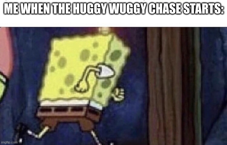 i don´t want a hug | ME WHEN THE HUGGY WUGGY CHASE STARTS: | image tagged in spongebob running | made w/ Imgflip meme maker