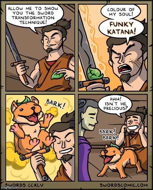 Bark bark bark | image tagged in bark,swords,sword,comics,comics/cartoons,dog | made w/ Imgflip meme maker