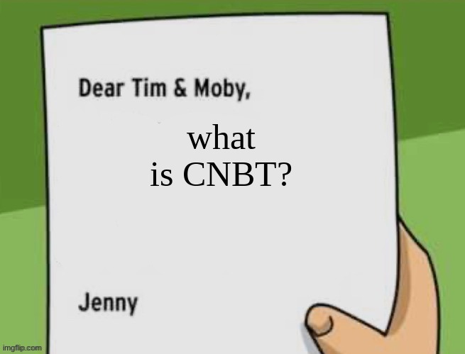 jenny asking real questions today | what is CNBT? | image tagged in dear tim moby | made w/ Imgflip meme maker