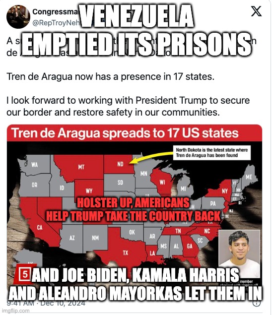 Scumbags - Never elect another Democrat if you love your country | VENEZUELA EMPTIED ITS PRISONS; HOLSTER UP, AMERICANS
HELP TRUMP TAKE THE COUNTRY BACK; AND JOE BIDEN, KAMALA HARRIS AND ALEANDRO MAYORKAS LET THEM IN | image tagged in biden,harris,mayorkas,scumbag steve | made w/ Imgflip meme maker