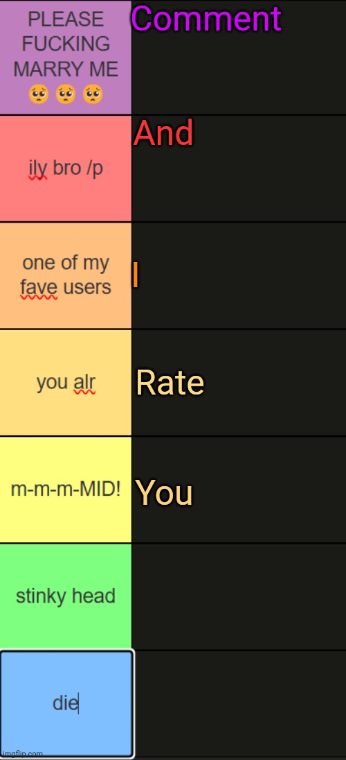 Hi | Comment; And; I; Rate; You | image tagged in neko new tier list | made w/ Imgflip meme maker